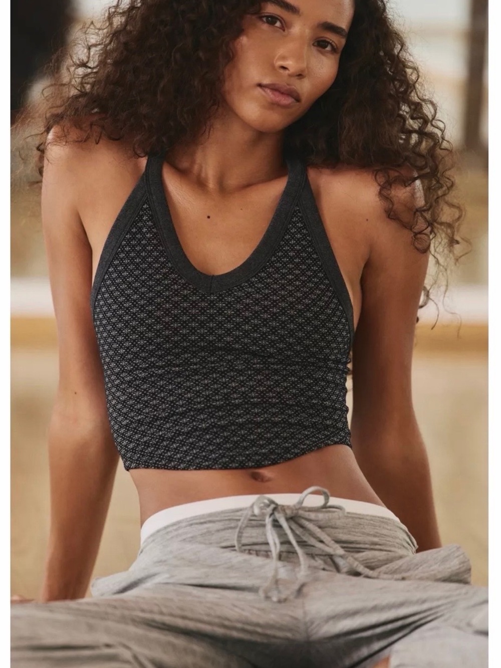 NWT FP Movement All Clear V Neck Jacquard Cami XS/S Black Workout Tank